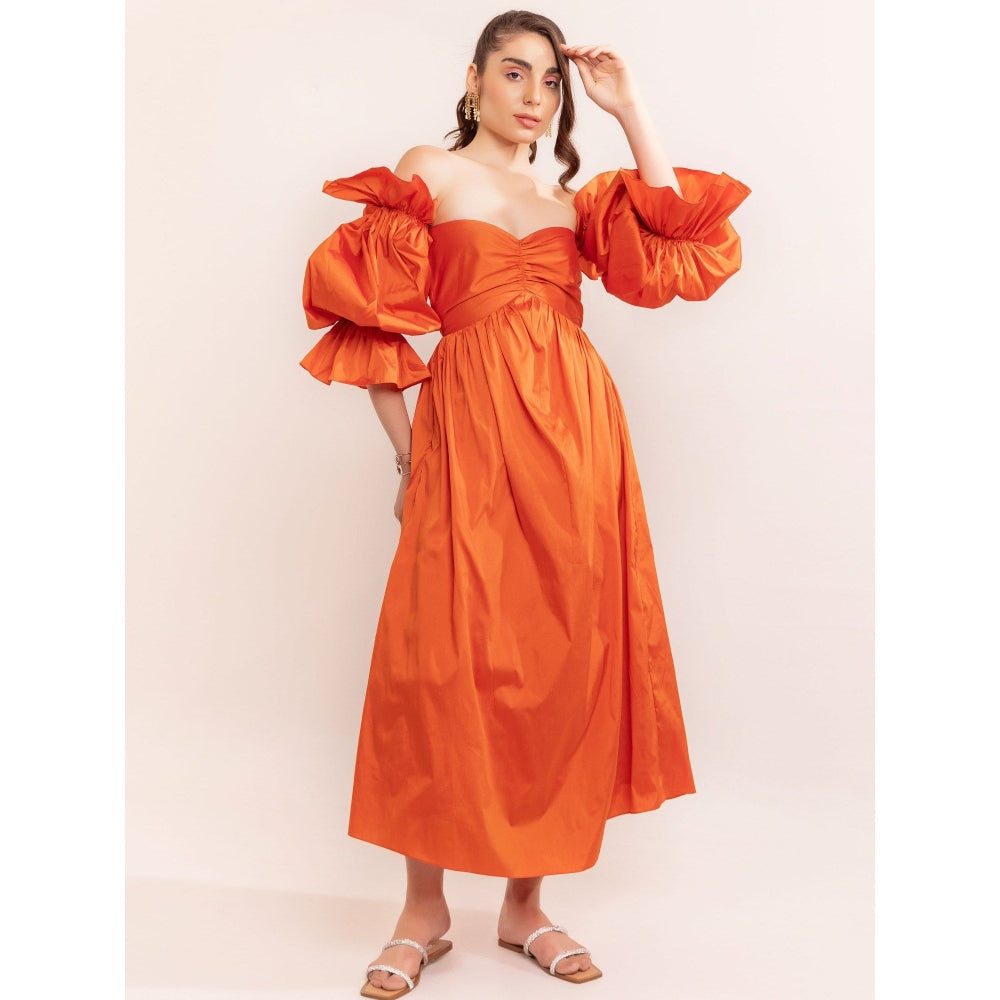 Kaori By Shreya Autumn Sunset Off Shoulder Midi Dress