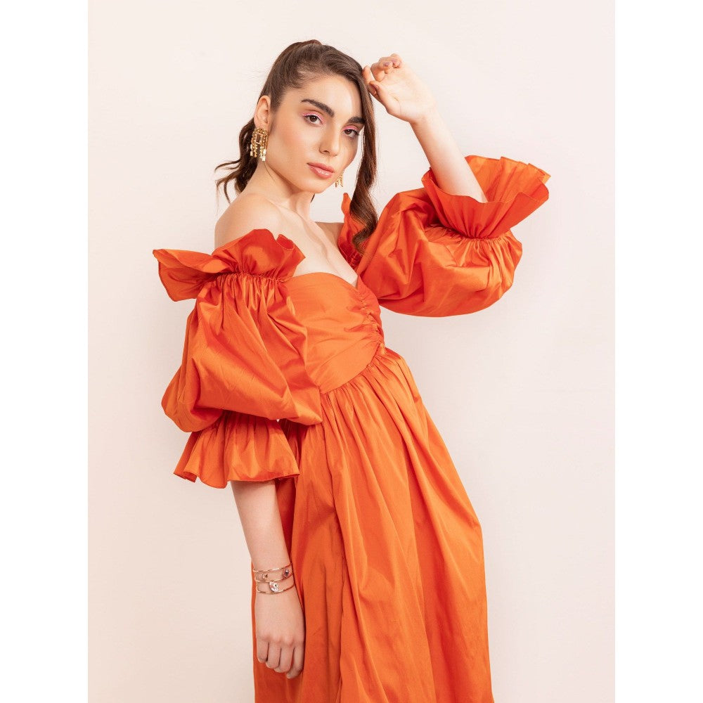 Kaori By Shreya Autumn Sunset Off Shoulder Midi Dress