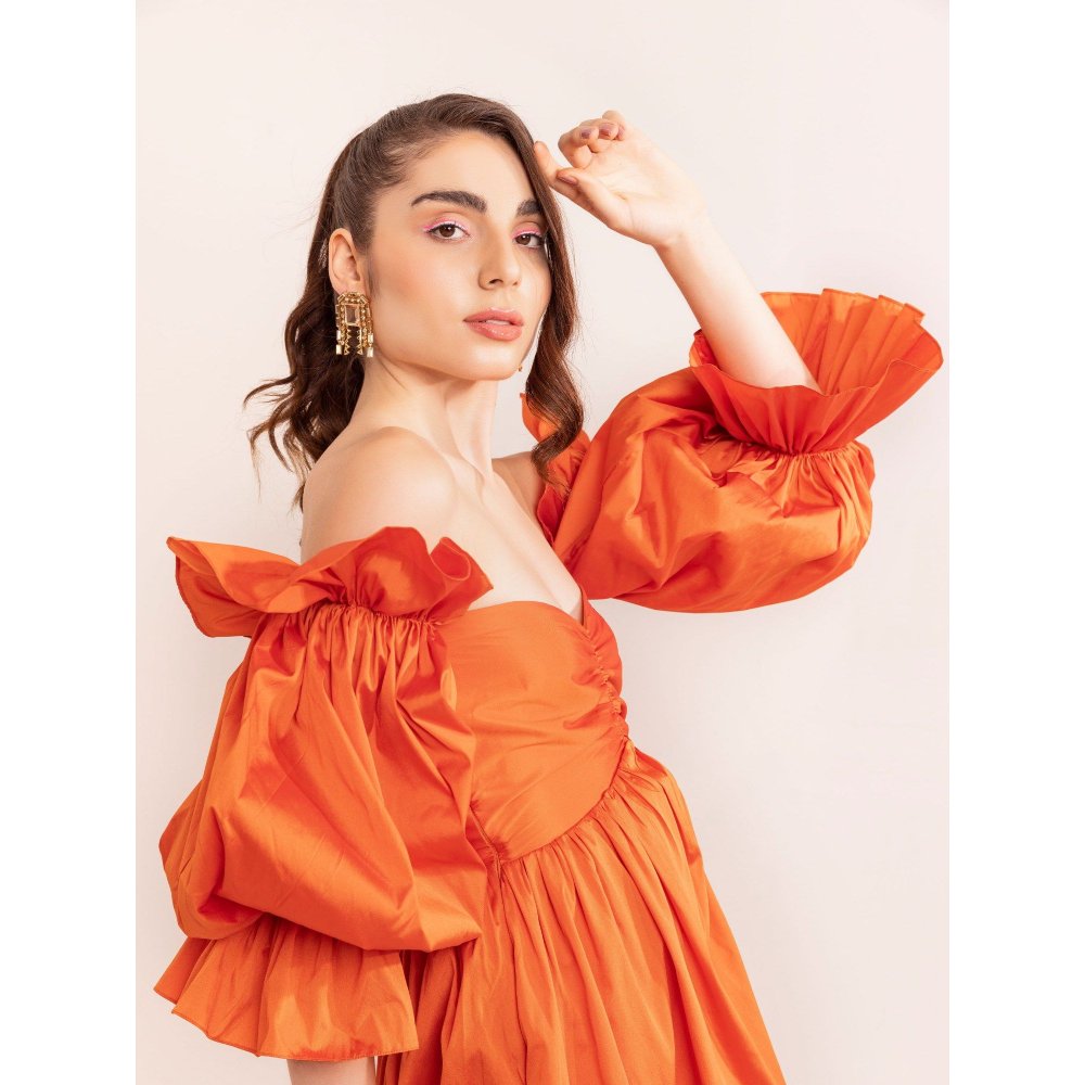 Kaori By Shreya Autumn Sunset Off Shoulder Midi Dress