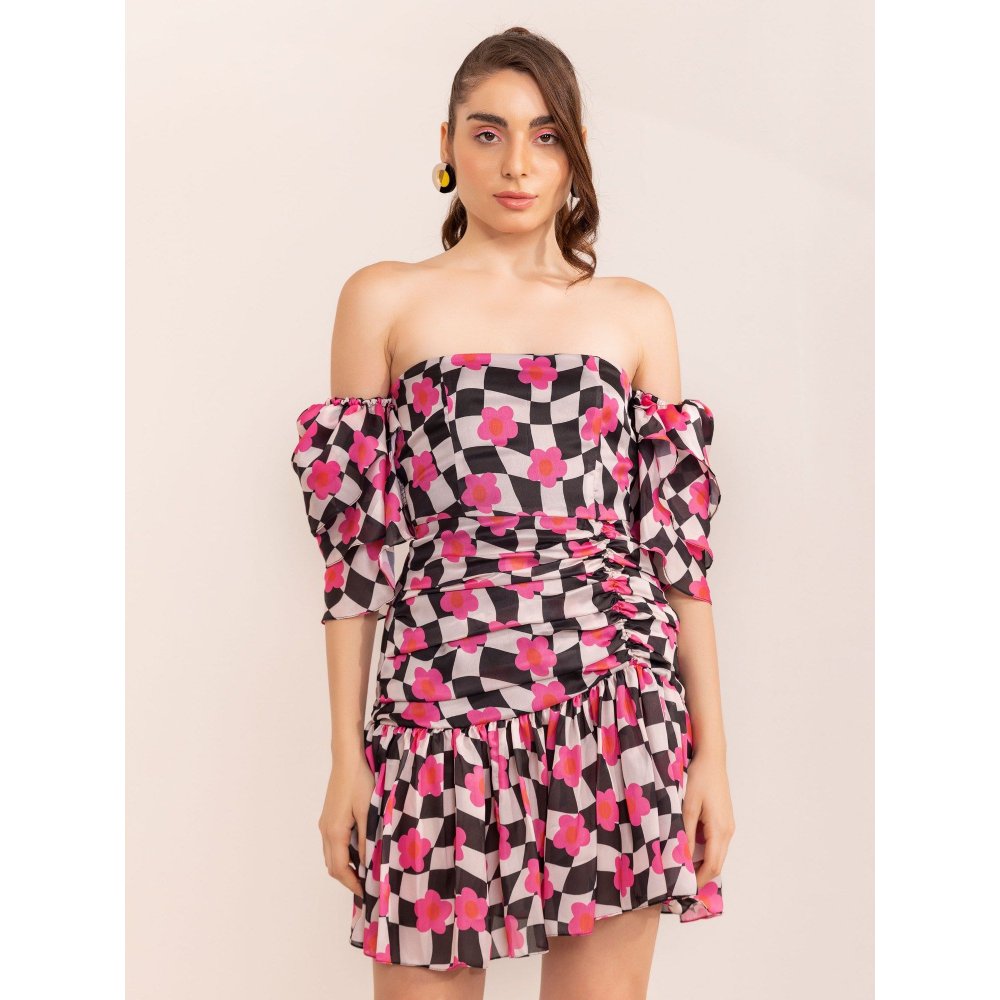 Kaori By Shreya Multi-Color Lemonade Printed Off Shoulder Dress