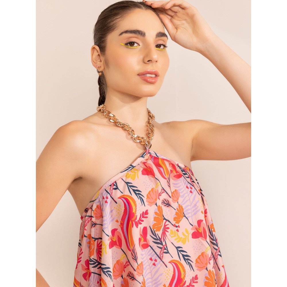 Kaori By Shreya Blushing Pink Halter Chain Neck Dress