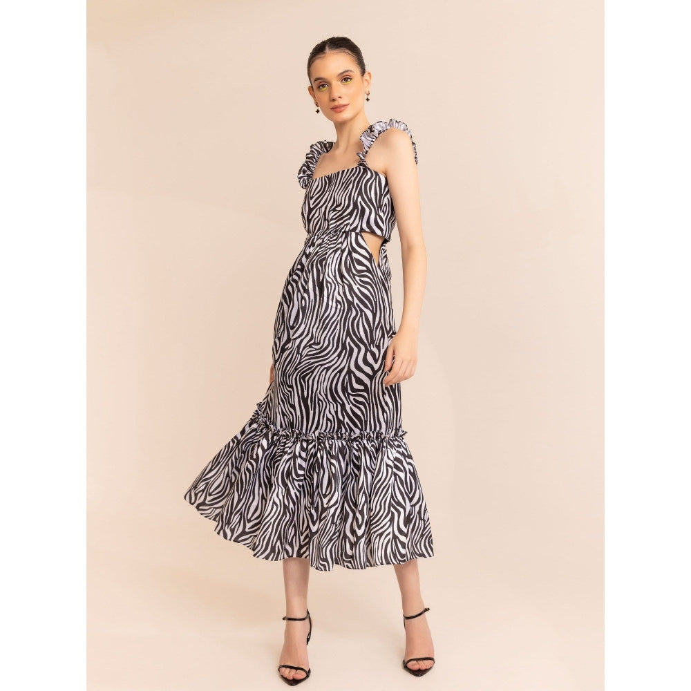 Kaori By Shreya Zebra Print Waist Cut Out Midi Dress