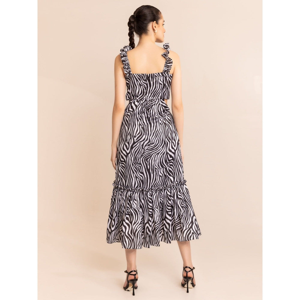 Kaori By Shreya Zebra Print Waist Cut Out Midi Dress