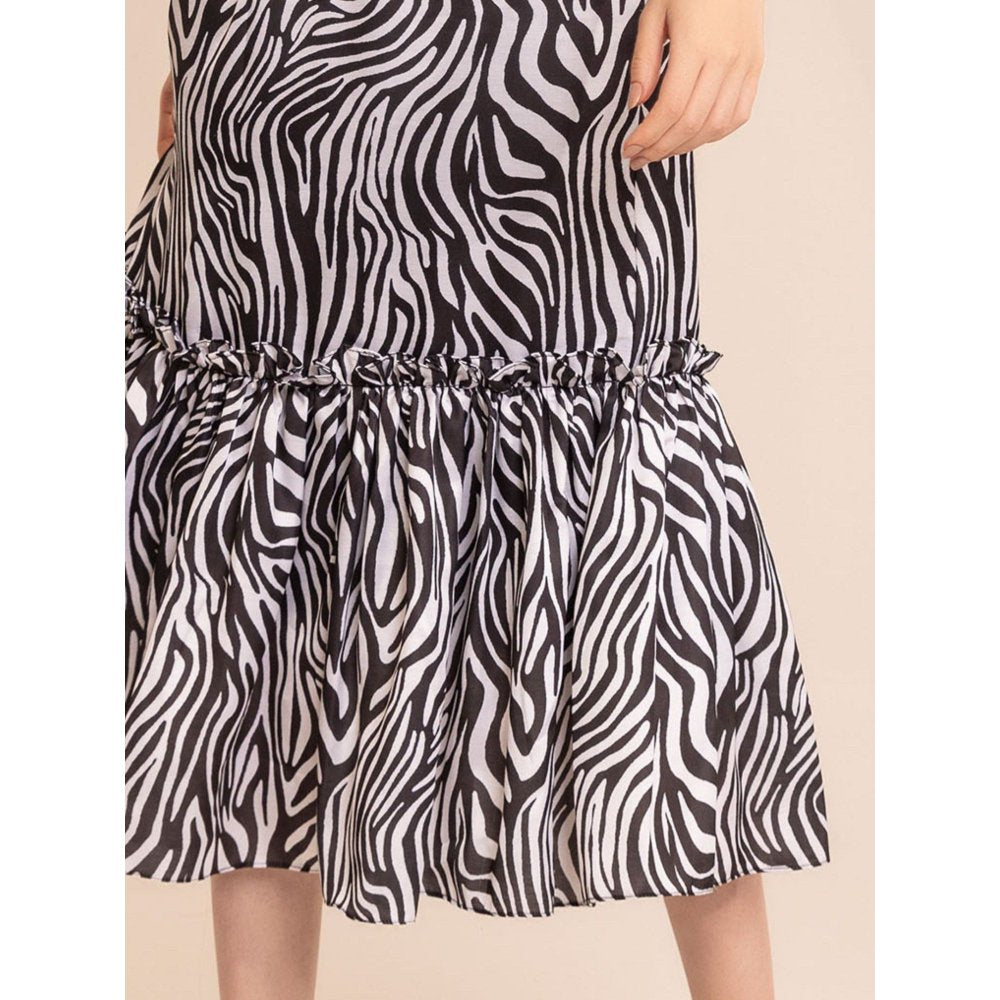 Kaori By Shreya Zebra Print Waist Cut Out Midi Dress