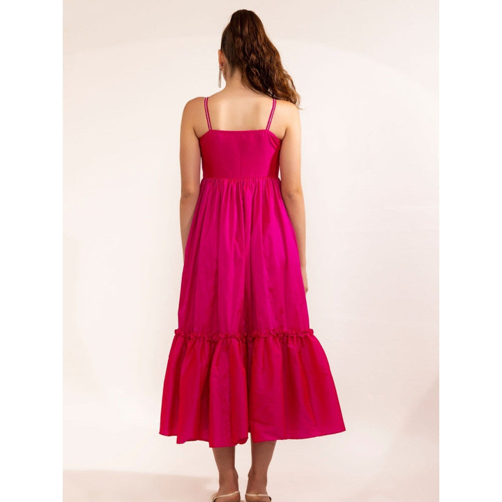 Kaori By Shreya Fuchsia Pink With Rhinestone Midi Dress