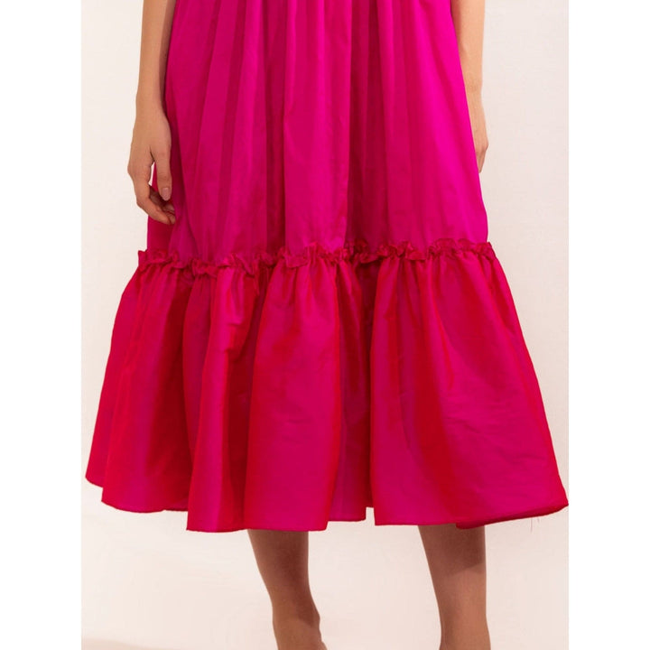 Kaori By Shreya Fuchsia Pink With Rhinestone Midi Dress