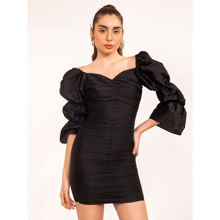 Kaori By Shreya Little Black Ruched Bodycon Dress