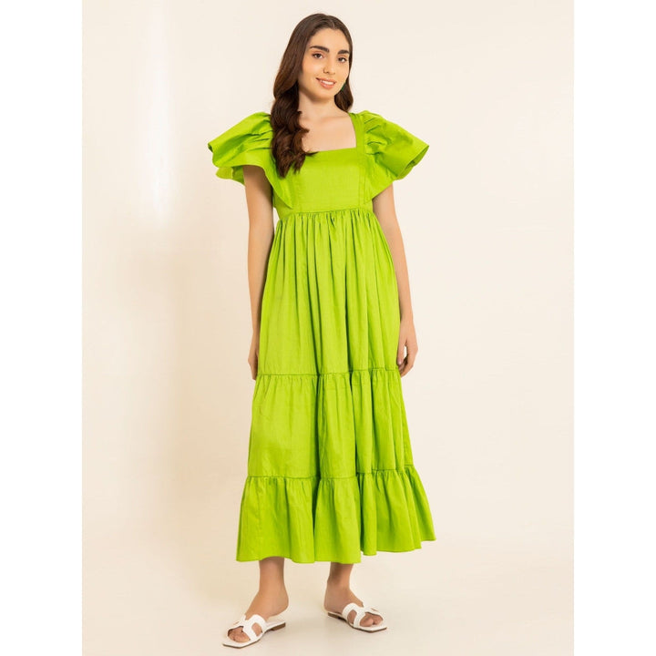 Kaori By Shreya Lime Zest Green Batman Sleeve Maxi Dress