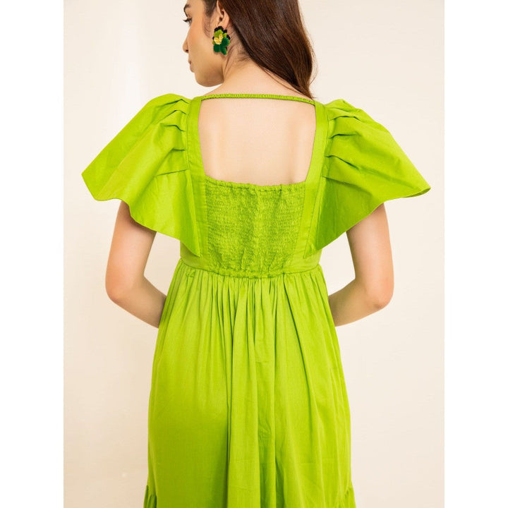 Kaori By Shreya Lime Zest Green Batman Sleeve Maxi Dress