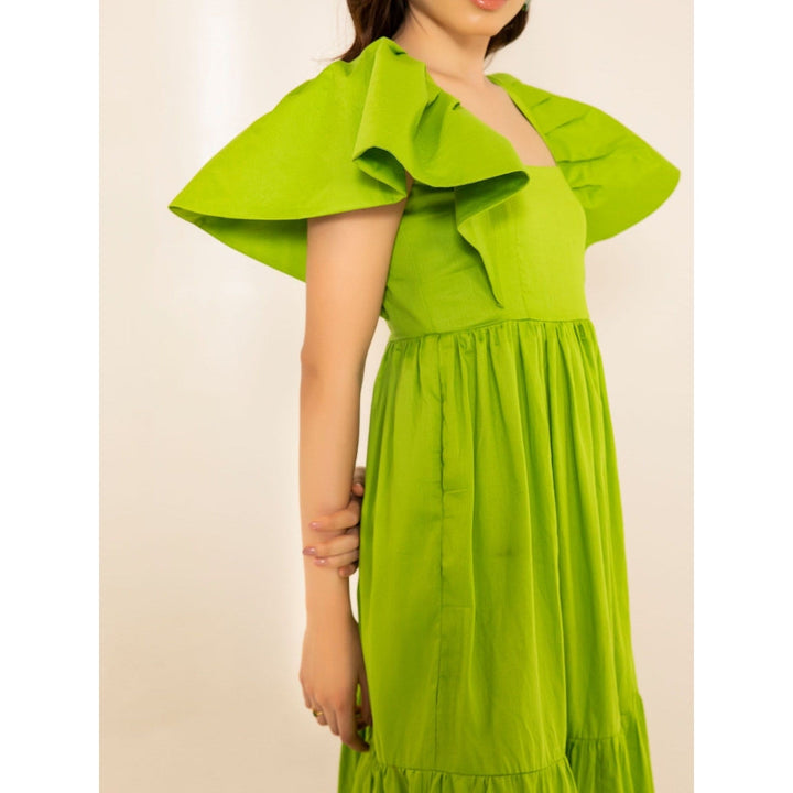 Kaori By Shreya Lime Zest Green Batman Sleeve Maxi Dress