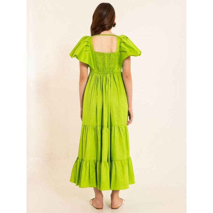 Kaori By Shreya Lime Zest Green Batman Sleeve Maxi Dress