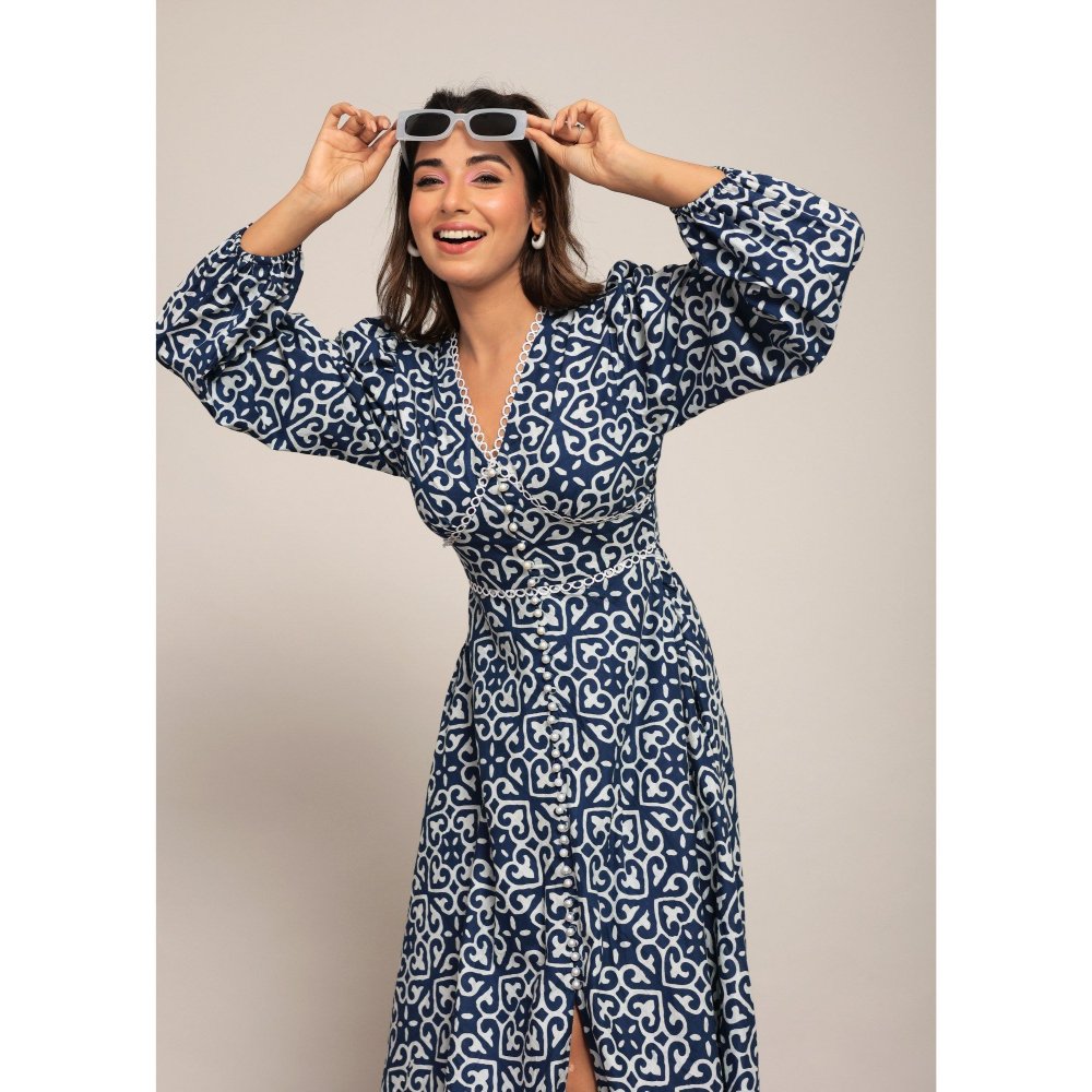 Kaori By Shreya Blue And White Midi Dress