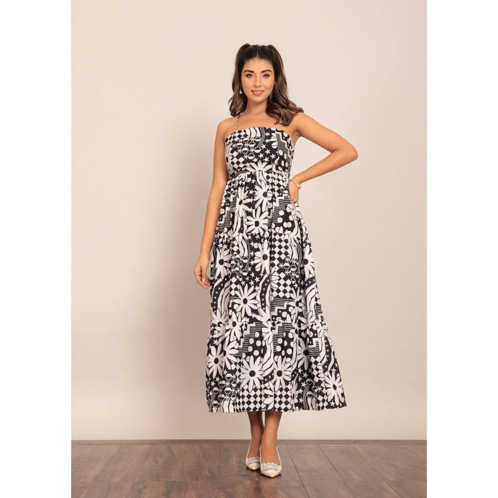 Kaori By Shreya Black And White Bust Fitted Midi Dress