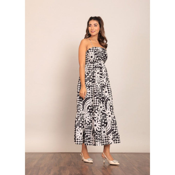 Kaori By Shreya Black And White Bust Fitted Midi Dress