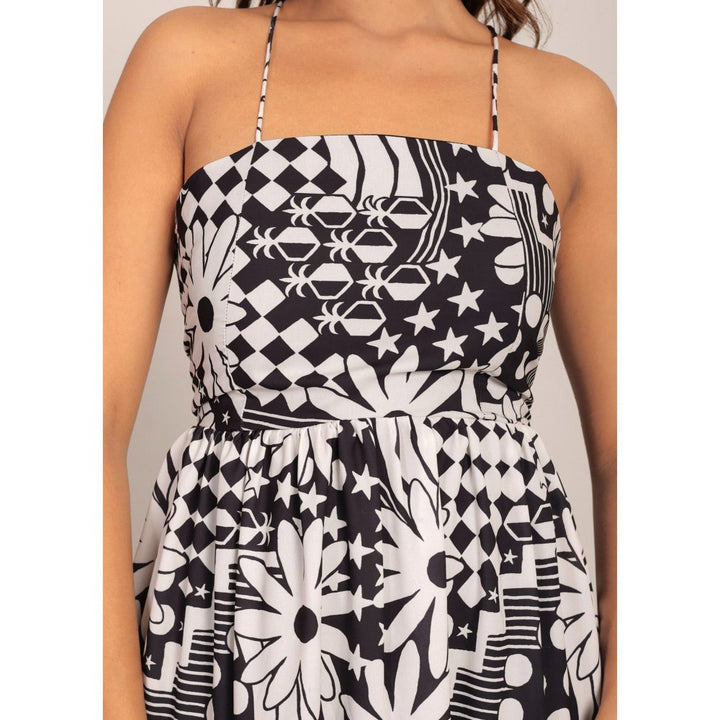 Kaori By Shreya Black And White Bust Fitted Midi Dress