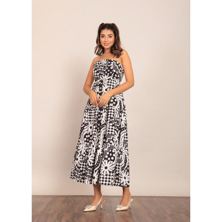 Kaori By Shreya Black And White Bust Fitted Midi Dress