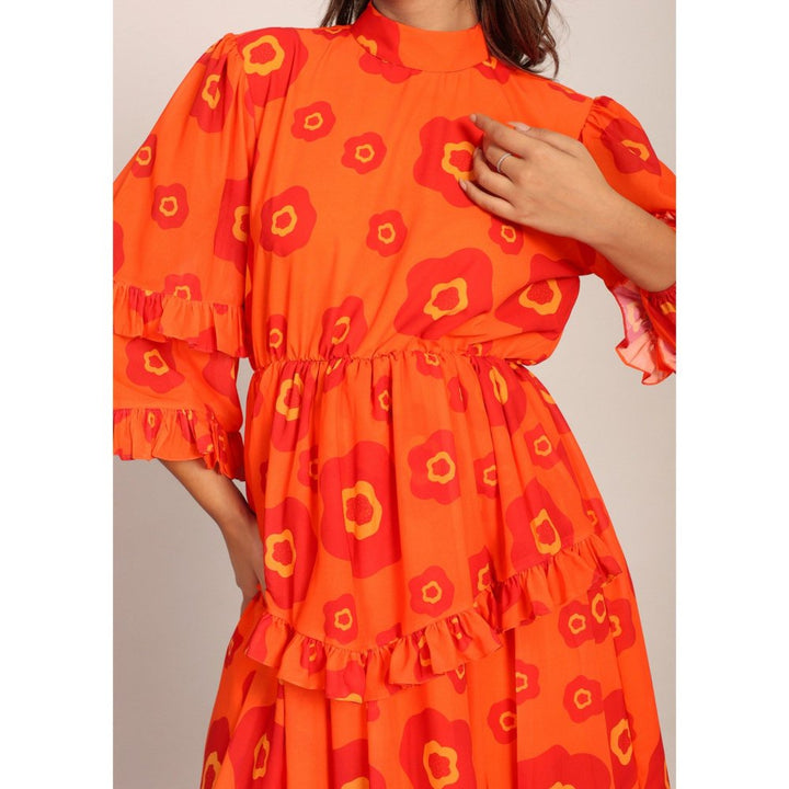 Kaori By Shreya Orange And Red Floral Summer Midi Dress