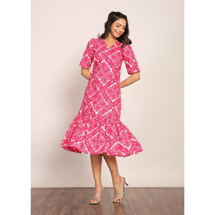 Kaori By Shreya Pink And White Floral Midi Dress