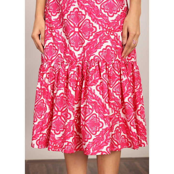 Kaori By Shreya Pink And White Floral Midi Dress