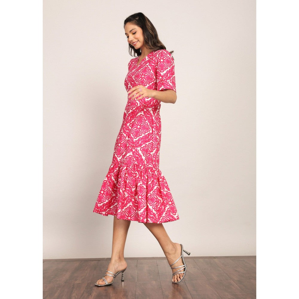 Kaori By Shreya Pink And White Floral Midi Dress