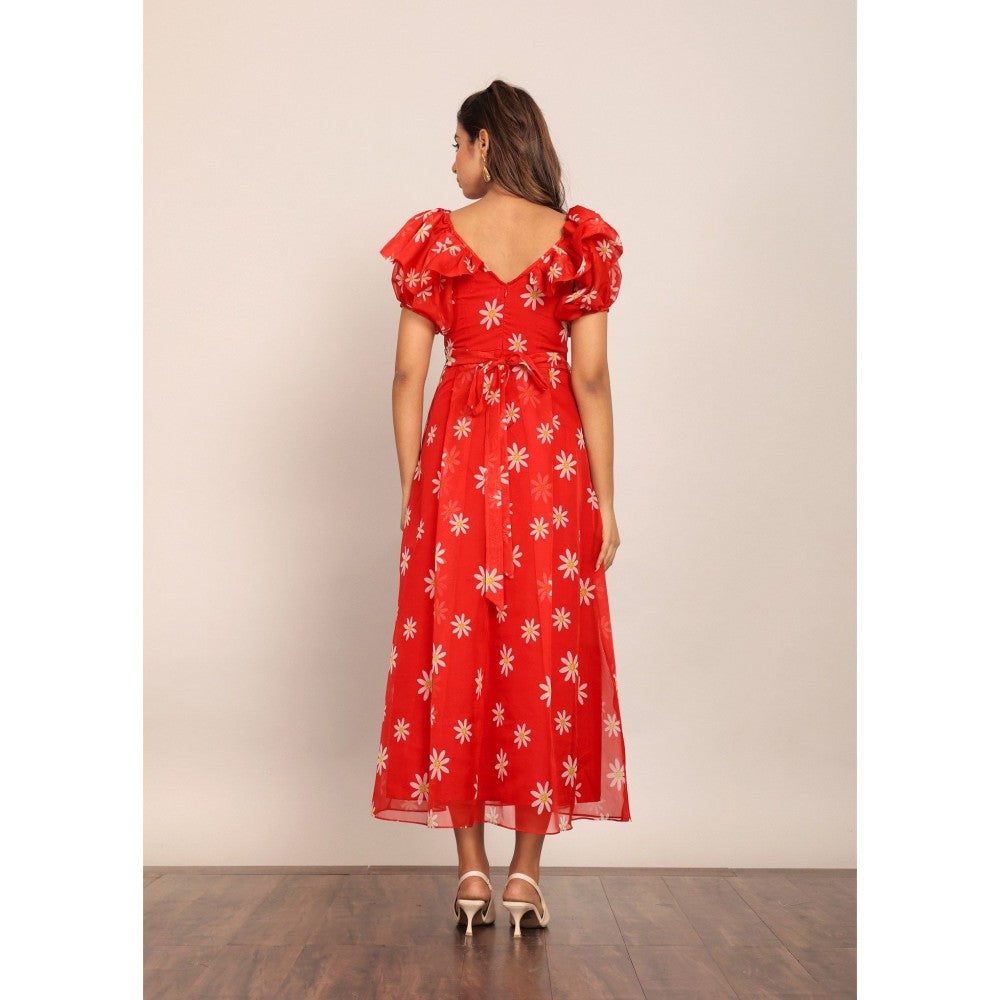 Kaori By Shreya Red And White Floral Summer Maxi Dress