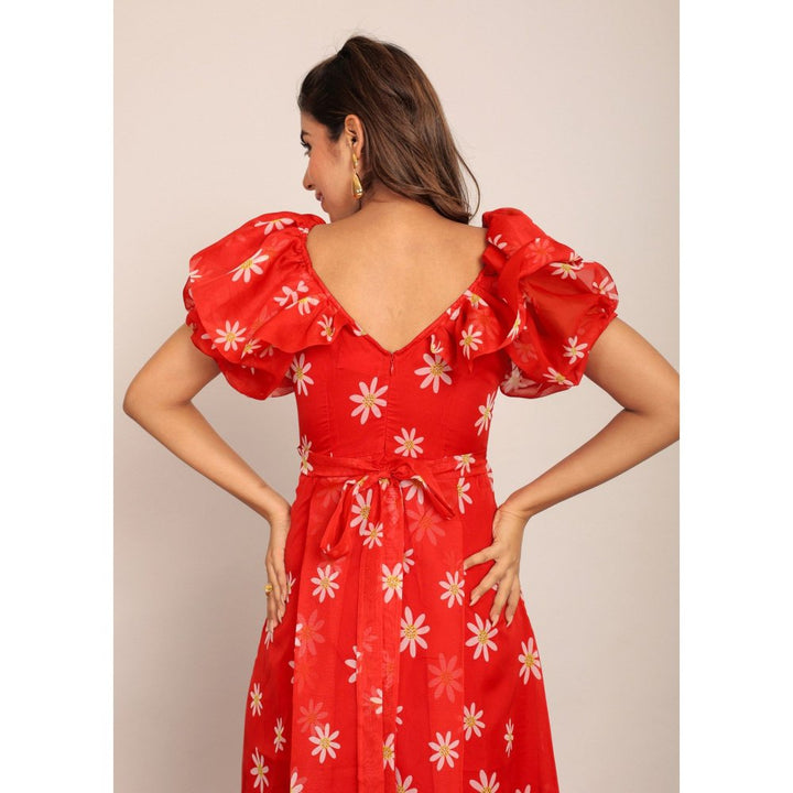 Kaori By Shreya Red And White Floral Summer Maxi Dress