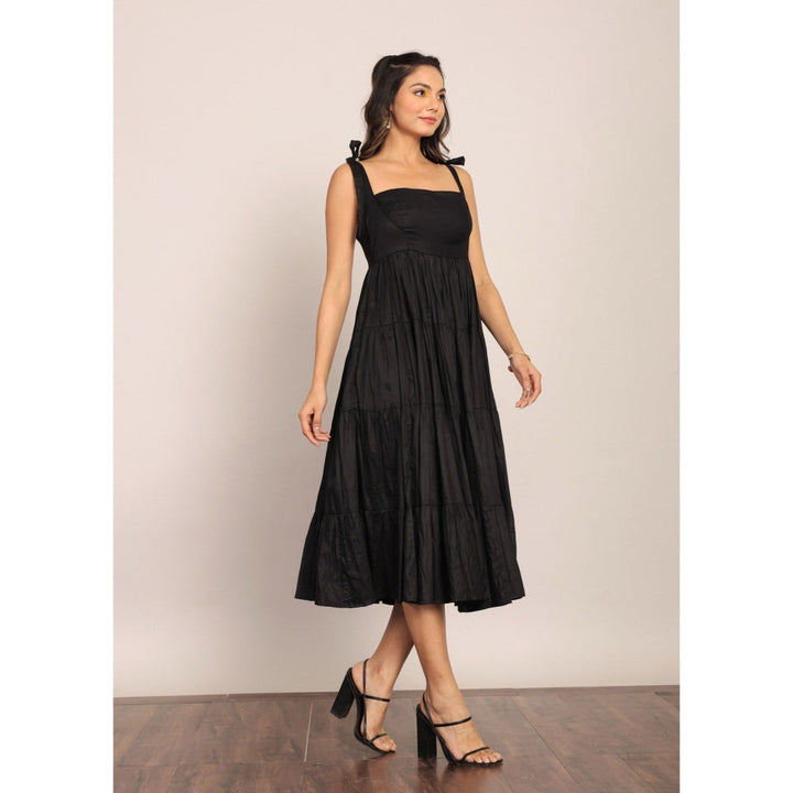 Kaori By Shreya Black Solid Fitted Skater Midi Dress