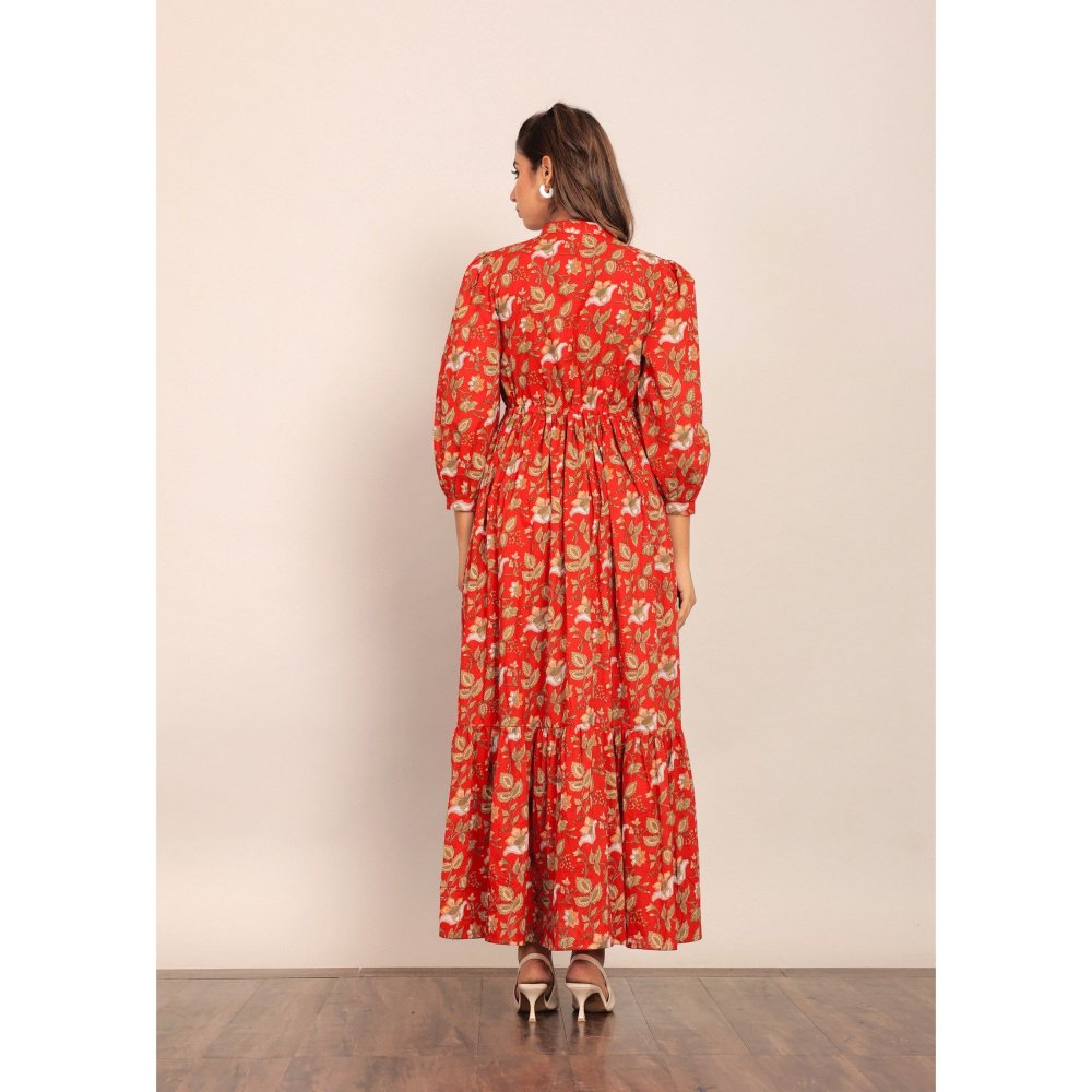 Kaori By Shreya Red Floral Printed Maxi Dress