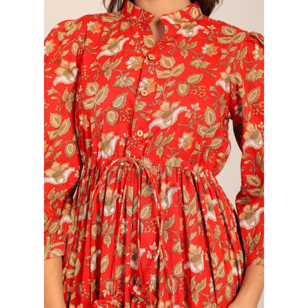 Kaori By Shreya Red Floral Printed Maxi Dress