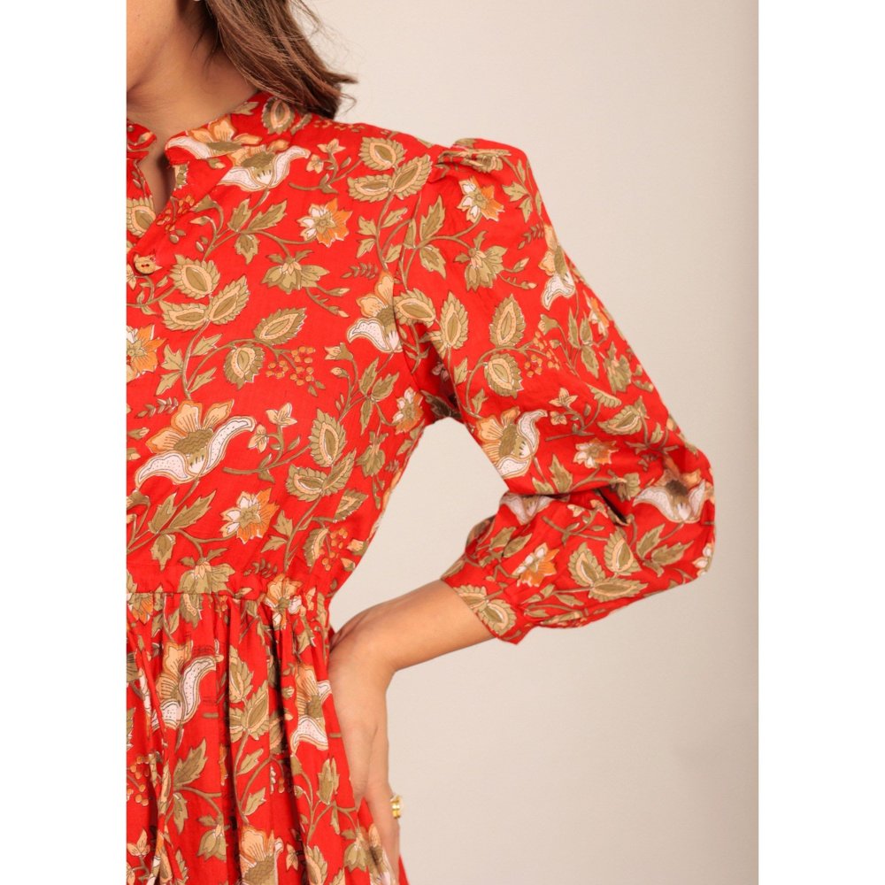 Kaori By Shreya Red Floral Printed Maxi Dress