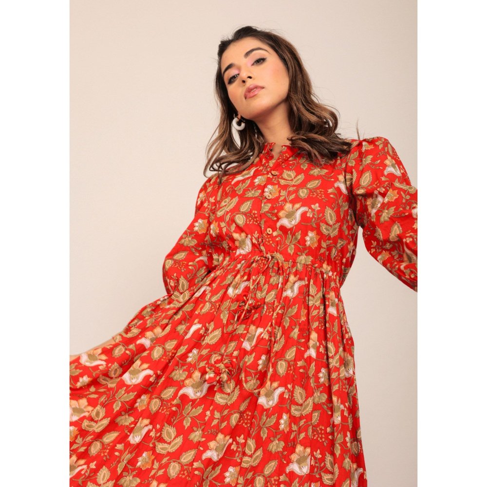 Kaori By Shreya Red Floral Printed Maxi Dress