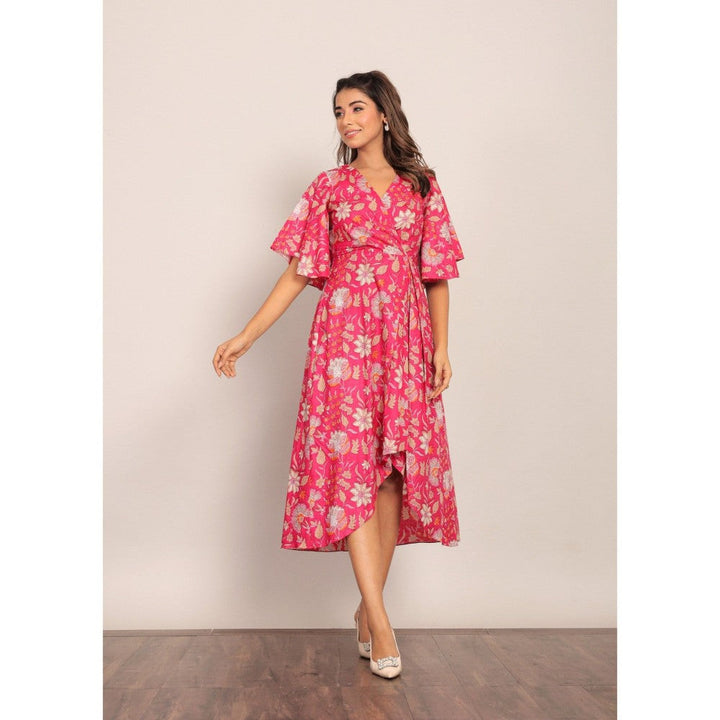 Kaori By Shreya Pink & White Angrakha Pattern Midi Dress