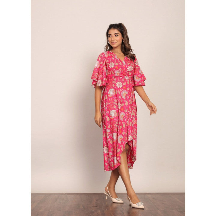 Kaori By Shreya Pink & White Angrakha Pattern Midi Dress