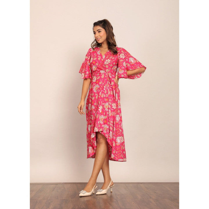 Kaori By Shreya Pink & White Angrakha Pattern Midi Dress