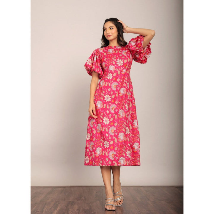 Kaori By Shreya Pink And White Floral Midi Dress