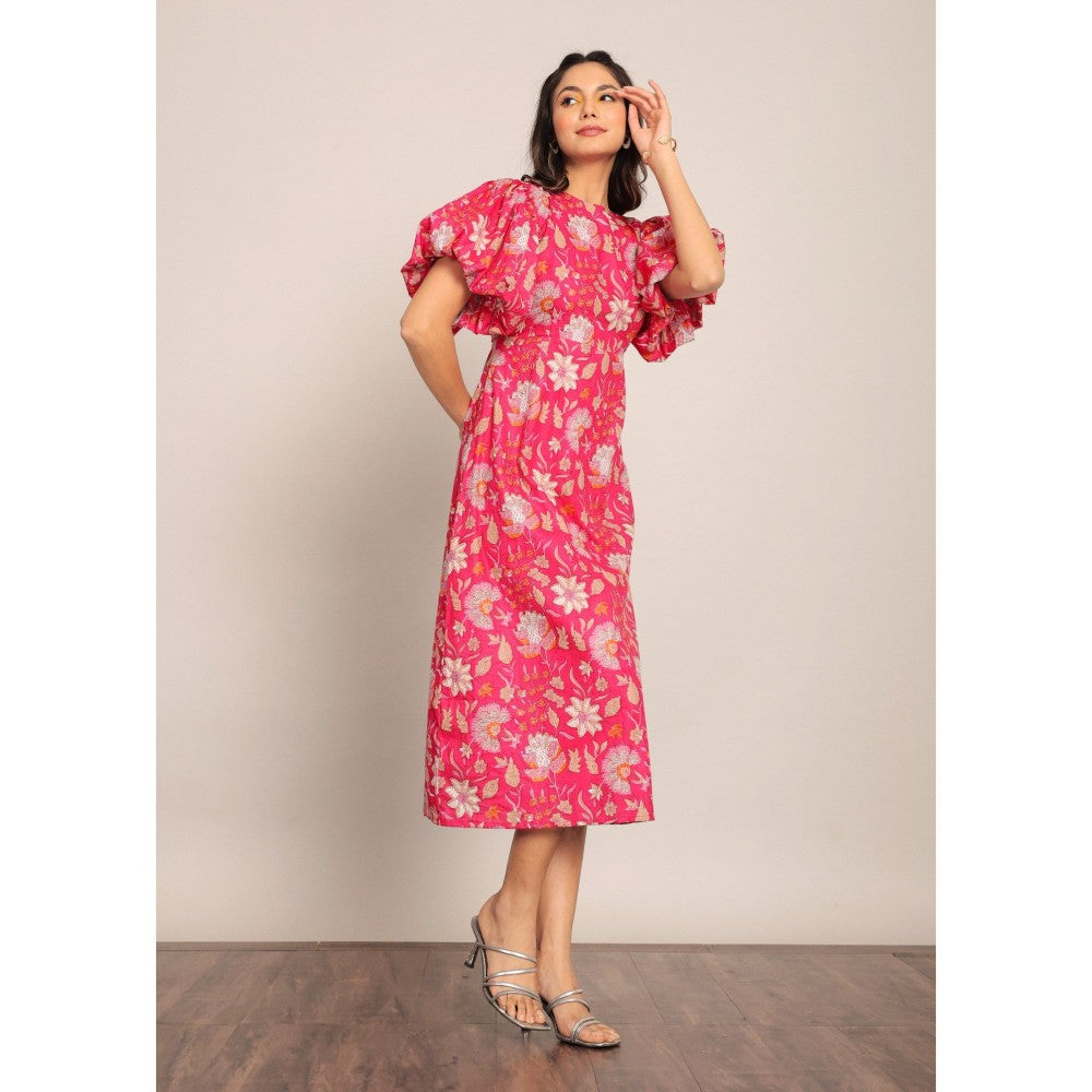 Kaori By Shreya Pink And White Floral Midi Dress