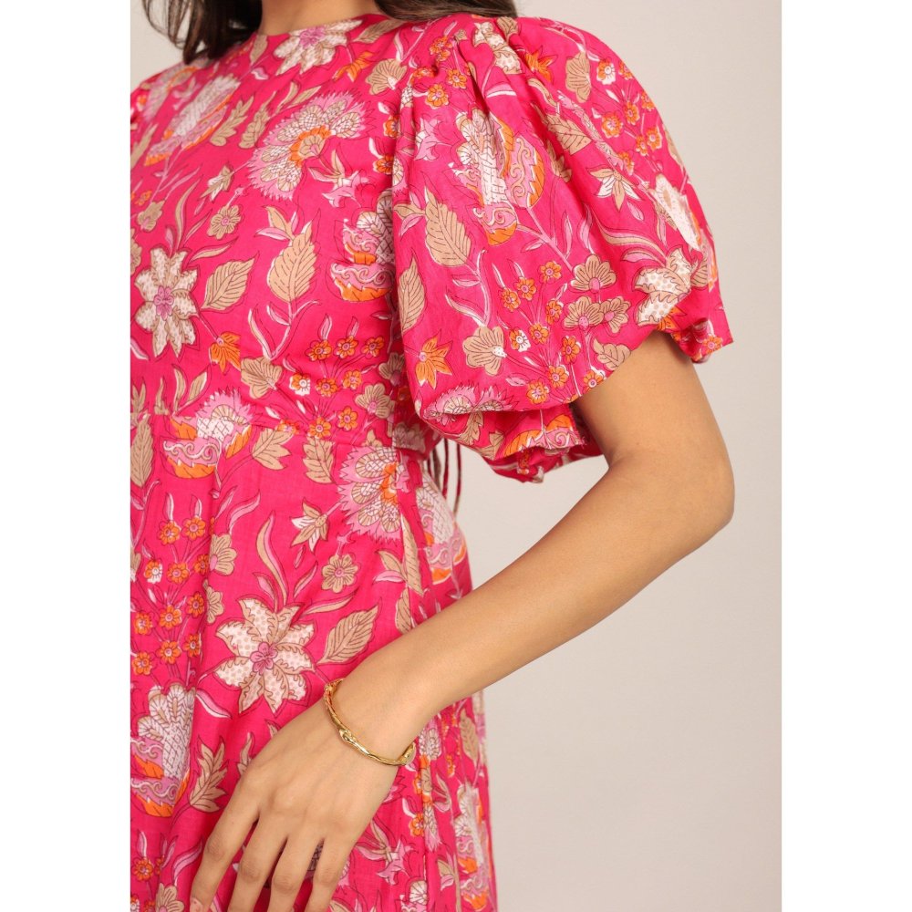 Kaori By Shreya Pink And White Floral Midi Dress