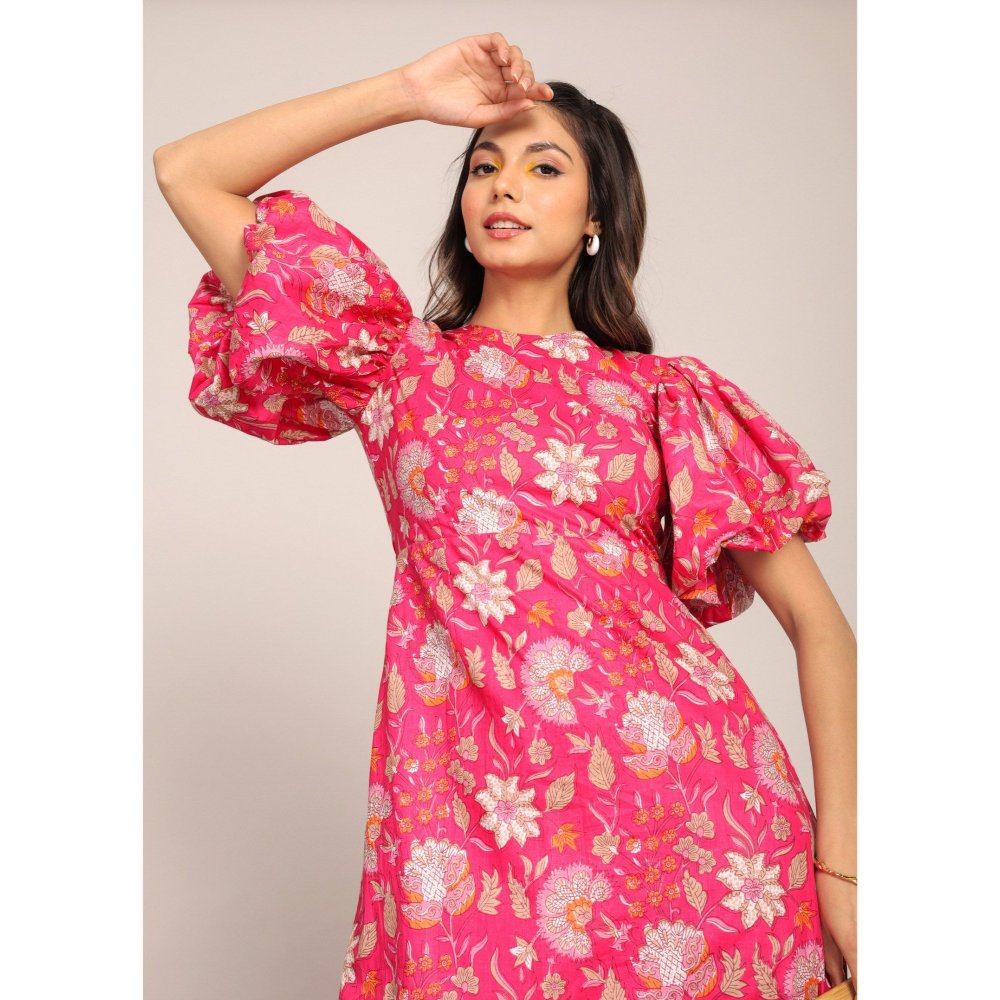 Kaori By Shreya Pink And White Floral Midi Dress