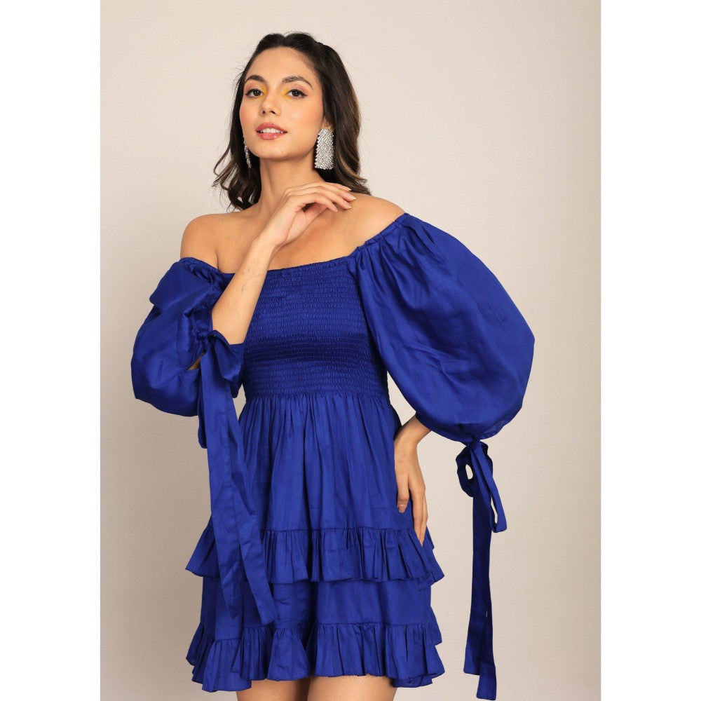 Kaori By Shreya Blue Solid Skater Bust Fitted Mini Dress