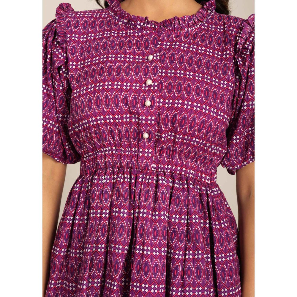 Kaori By Shreya Purple Geometric Short Skater Dress