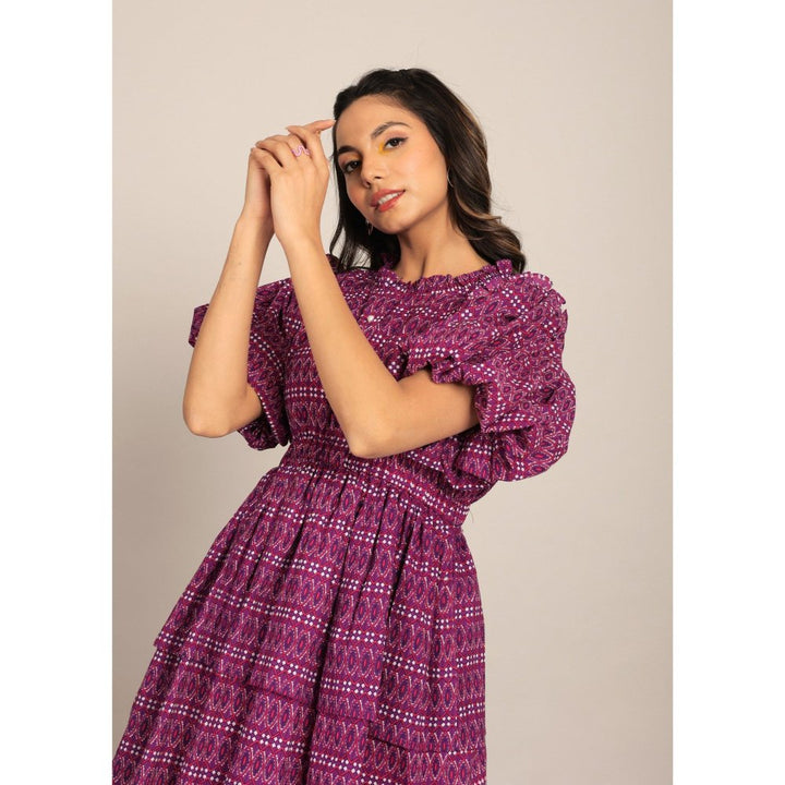 Kaori By Shreya Purple Geometric Short Skater Dress