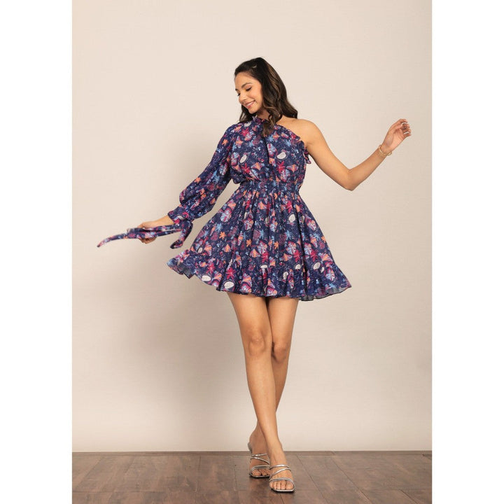 Kaori By Shreya Multi Floral One Sholder Off Short Dress