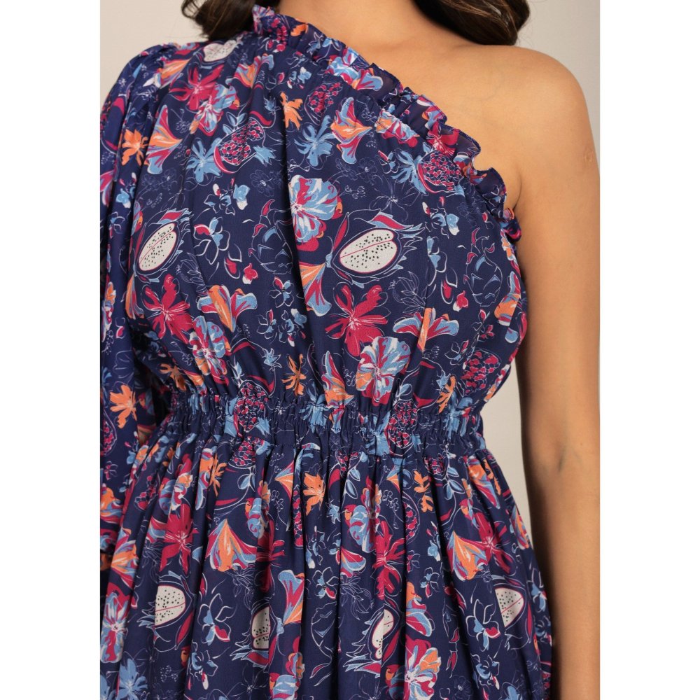 Kaori By Shreya Multi Floral One Sholder Off Short Dress