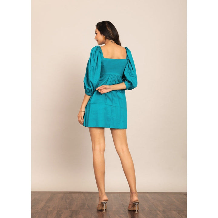 Kaori By Shreya Sky Blue Bust Fitted Skater Mini Dress