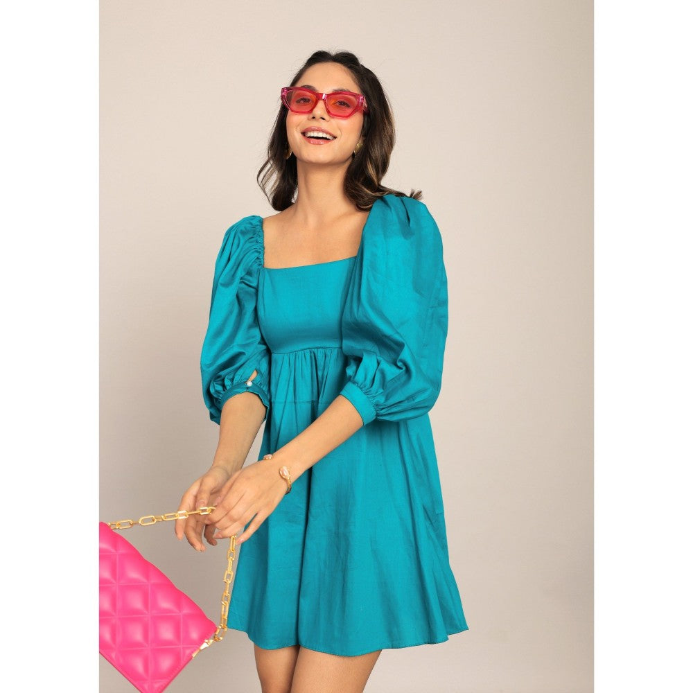 Kaori By Shreya Sky Blue Bust Fitted Skater Mini Dress