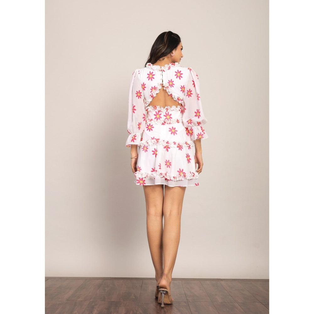 Kaori By Shreya White And Pink Floral Printed Mini Dress