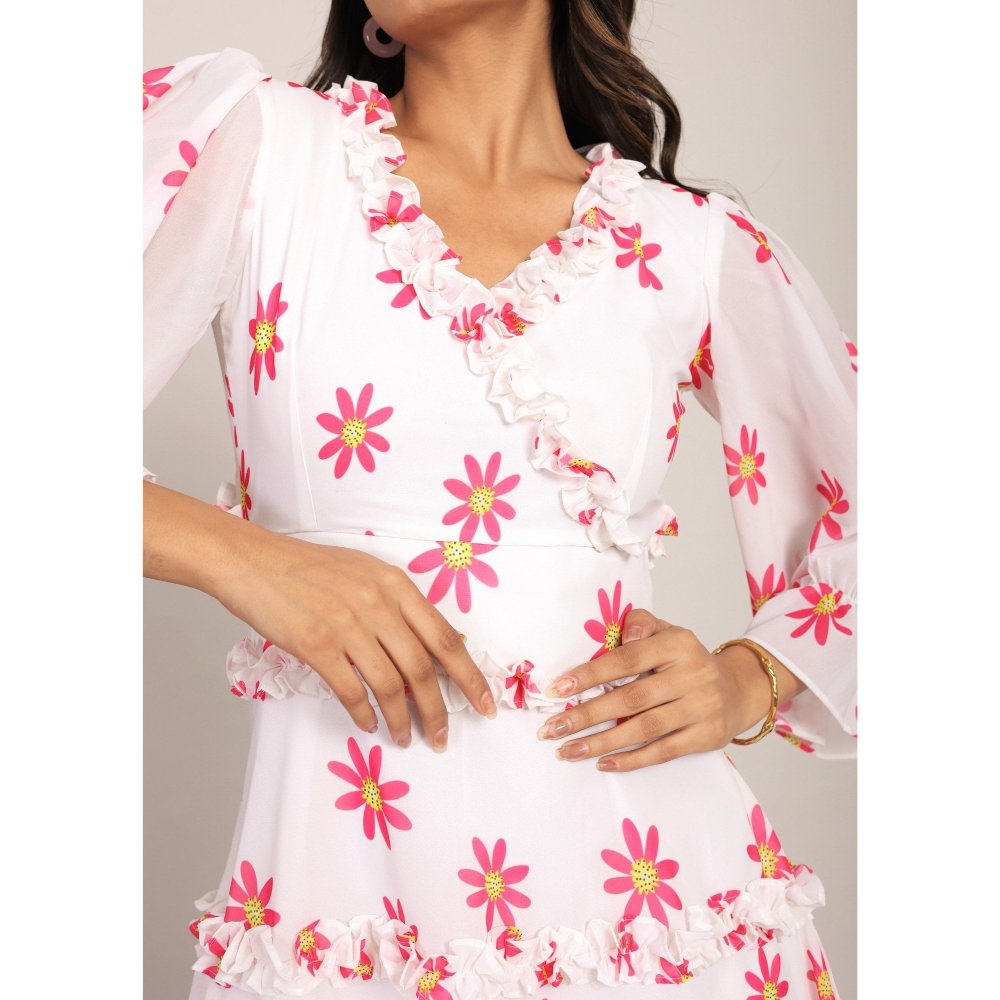 Kaori By Shreya White And Pink Floral Printed Mini Dress