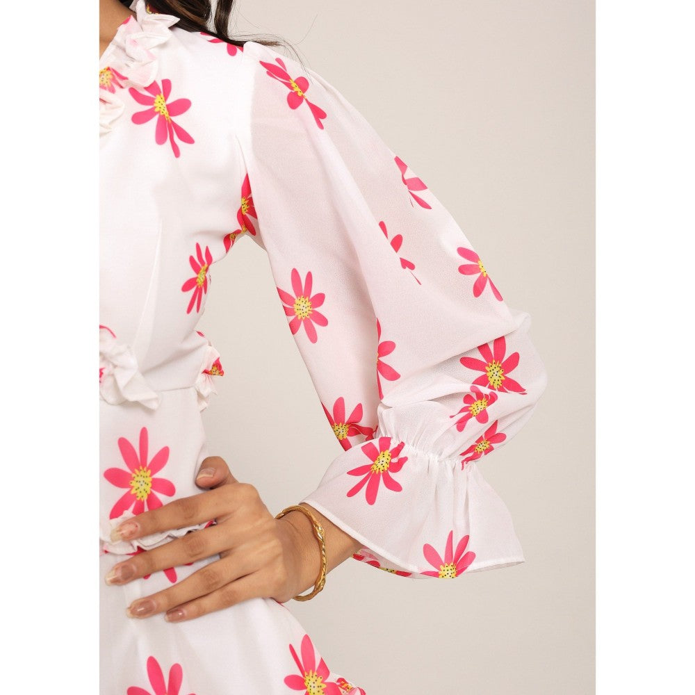 Kaori By Shreya White And Pink Floral Printed Mini Dress