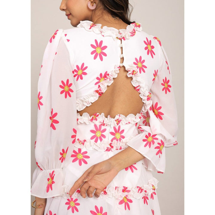 Kaori By Shreya White And Pink Floral Printed Mini Dress