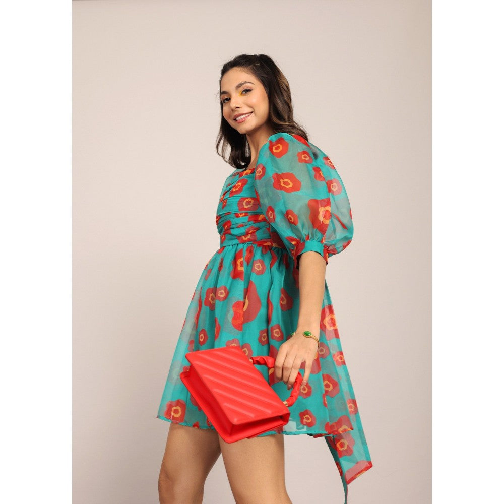 Kaori By Shreya Sea Green And Red Floral Mini Dress